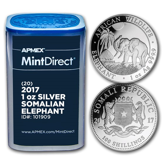 2017 Somalia 1 oz Silver Elephant (20-Coin MintDirect® Tube) 2017 Somalia 1 oz Silver Elephant (20-Coin MintDirect® Tube)